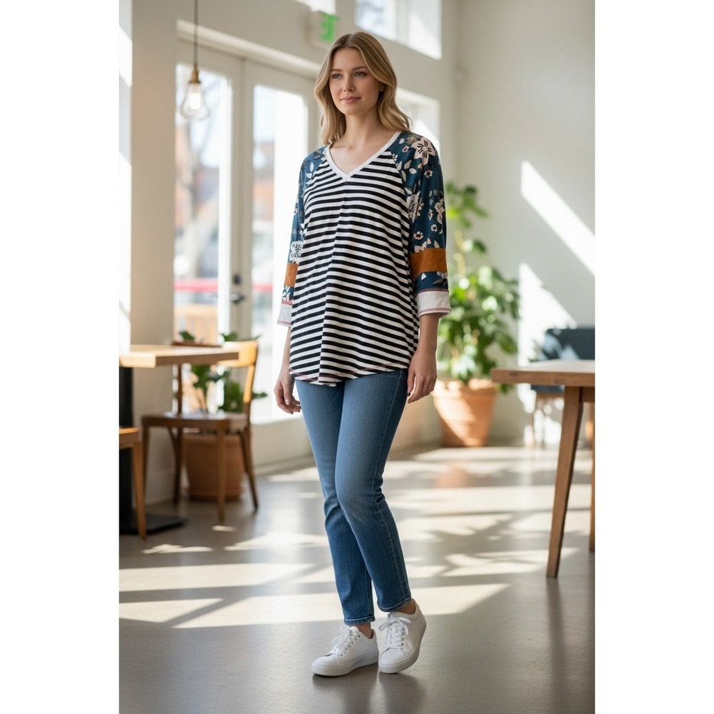 Matilda Jane Striped Top with‎ Floral Sleeves